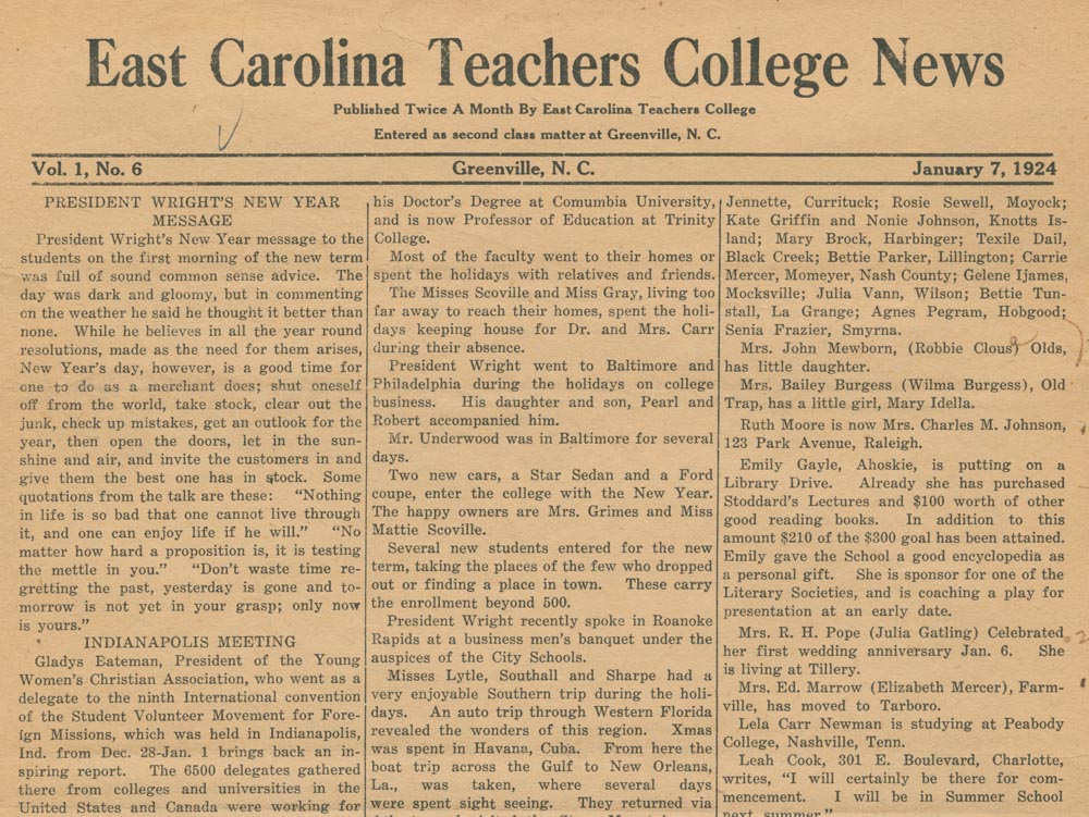 East Carolina Teachers College News, Vol. 1, No. 6, January 7, 1924
